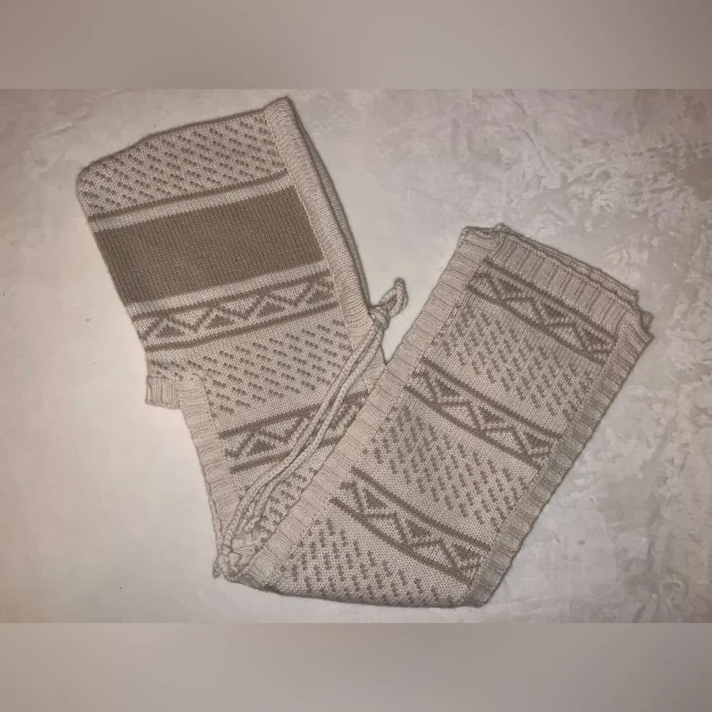 Beaver Canoe Hooded Knit‎ Scarf Neutral Fair Isle One Size EUC